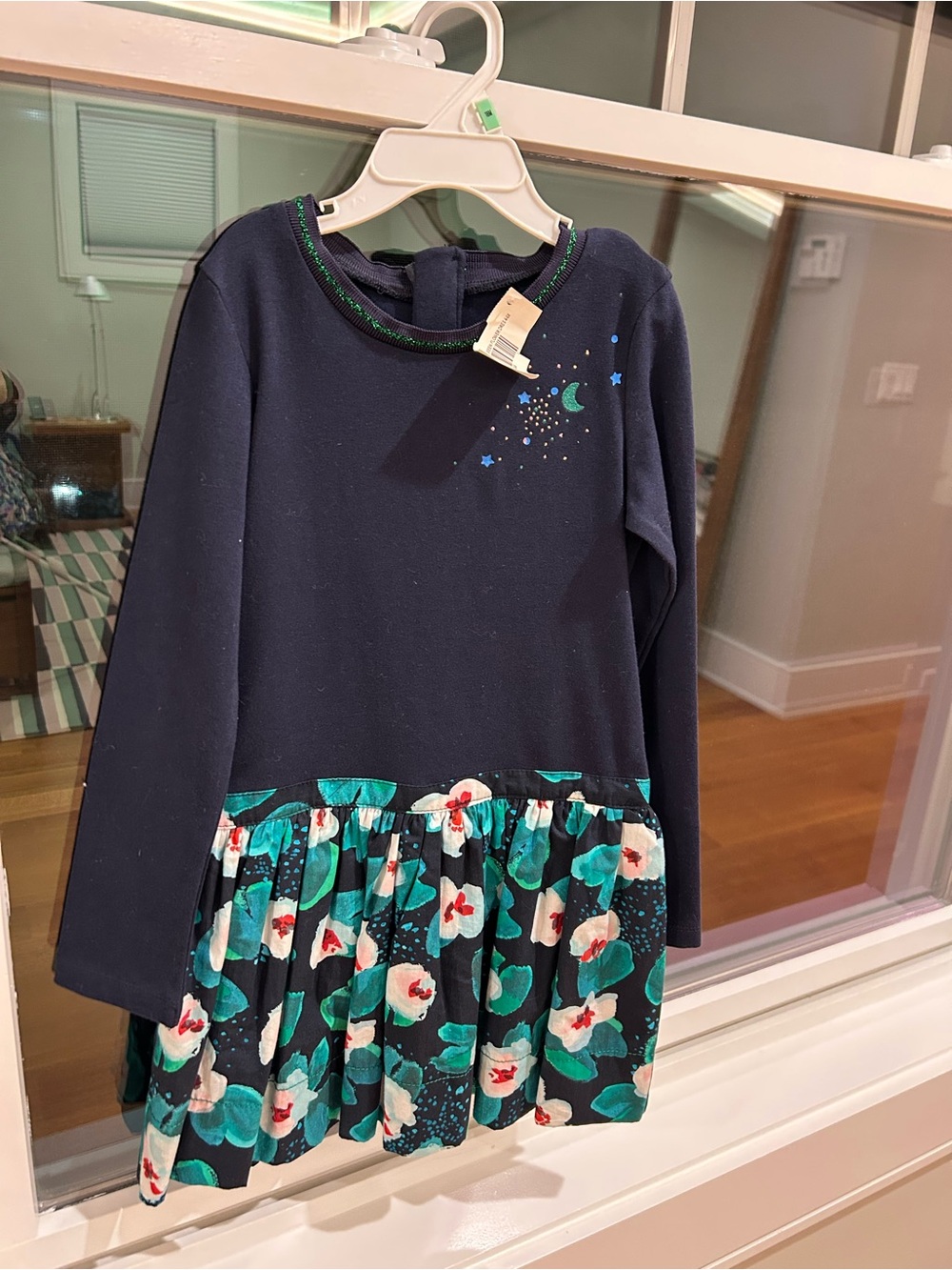 NWT Carmini Navy Floral-Print Long Sleeve Girls' Dress